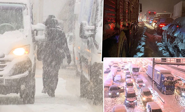 بسبب تساقط الثلوج في اسطنبول ، منع مكتب حاكم اسطنبول المركبات الخاصة من القيادة حتى الساعة 13.00.